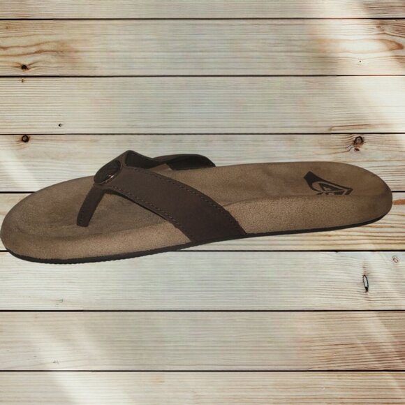 ROXY - SIZE 8 - Leather and Microsuede - Flip Flops - Gold ROXY Logo Medallion - Picture 3 of 5